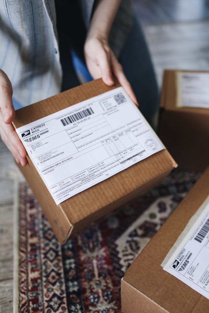 The Art of Drawing Readers In: Your attractive post title goes here Close-up of hands holding a package with a visible shipping label, perfect for delivery themes.